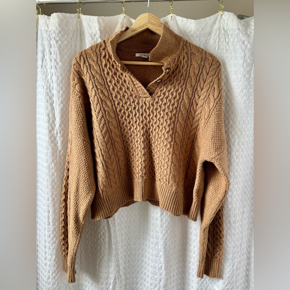 American Eagle Cozy Tan Cable Knit Sweater, Sz. M